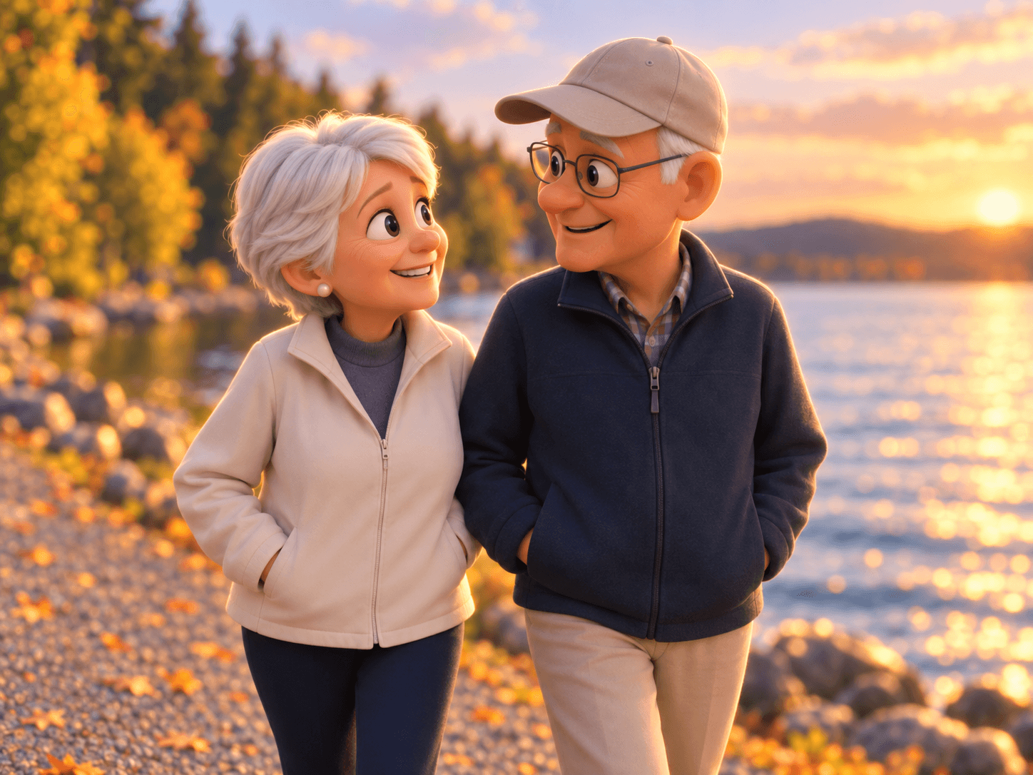 Custom Pixar-style animated portrait of an elderly couple